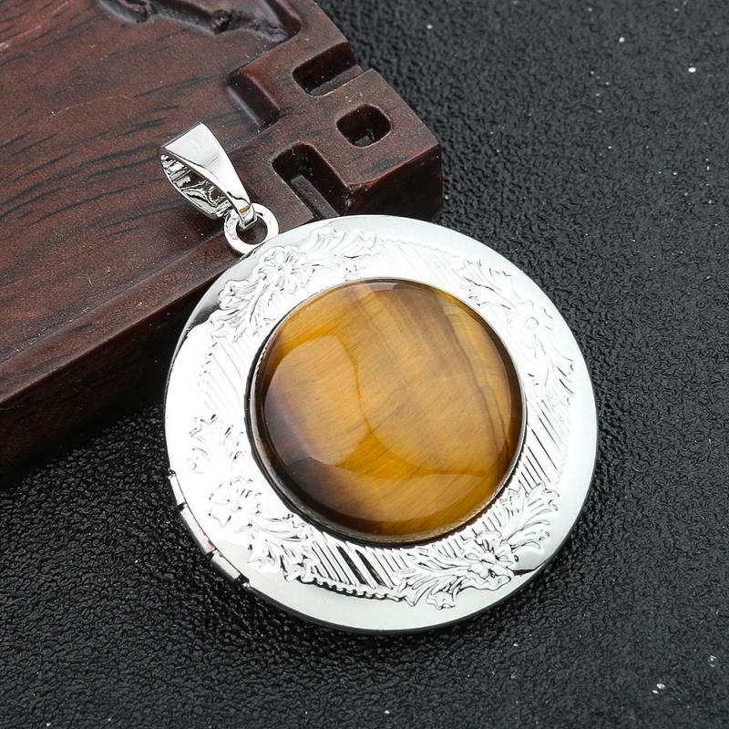 30mm Photo Box Pendant Metal Flower Inlaid Gemstone DIY Sweater Necklace