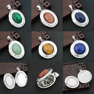 30mm Photo Box Pendant Metal Flower Inlaid Gemstone DIY Sweater Necklace