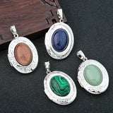 30mm Photo Box Pendant Metal Flower Inlaid Gemstone DIY Sweater Necklace