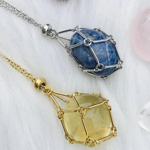 Crystal Cage Necklace Holder Net Pouch Metal Chain Stone Collecting Holder
