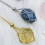 Crystal Cage Necklace Holder Net Pouch Metal Chain Stone Collecting Holder