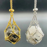 Crystal Cage Necklace Holder Net Pouch Metal Chain Stone Collecting Holder
