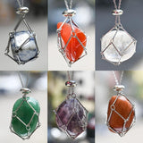 Crystal Cage Necklace Holder Net Pouch Metal Chain Stone Collecting Holder