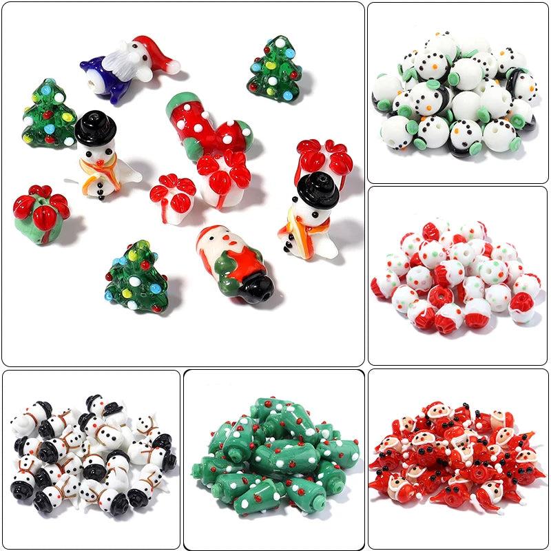 2Pcs Lampwork Christmas Beads Santa Snowman Loose Spacer Charm DIY Jewelry