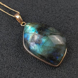 Natural Flash Labradorite Crystal Rough Stone Pendant Moonstone Charm Necklace