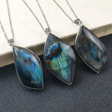 Natural Flash Labradorite Crystal Rough Stone Pendant Moonstone Charm Necklace