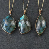 Natural Flash Labradorite Crystal Rough Stone Pendant Moonstone Charm Necklace