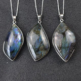 Natural Flash Labradorite Crystal Rough Stone Pendant Moonstone Charm Necklace
