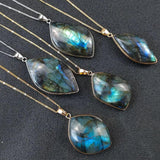 Natural Flash Labradorite Crystal Rough Stone Pendant Moonstone Charm Necklace
