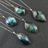 Natural Flash Labradorite Crystal Rough Stone Pendant Moonstone Charm Necklace