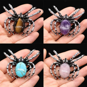 1PC Spider Natural Stone Opal Crystal Alloy Brooch Pendant