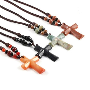 Natural Stone Pendant Cruciform Necklace DIY Jewelry Beads Gift