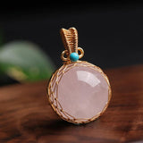 Rose Quartz Crystal Ball Pendant Golden Wire Wrapped Reiki Healing Jewelry