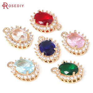6PCS 18K Brass Zircon Oval Charms DIY Jewelry Making Supplies