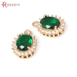 6PCS 18K Brass Zircon Oval Charms DIY Jewelry Making Supplies