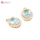 6PCS 18K Brass Zircon Oval Charms DIY Jewelry Making Supplies