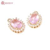 6PCS 18K Brass Zircon Oval Charms DIY Jewelry Making Supplies