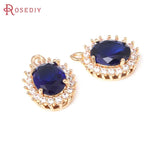 6PCS 18K Brass Zircon Oval Charms DIY Jewelry Making Supplies