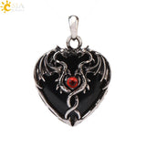 CSJA Double Dragon Necklace Natural Stone Heart Crystal Pendant Amulet Neckalces