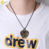 CSJA Double Dragon Necklace Natural Stone Heart Crystal Pendant Amulet Neckalces