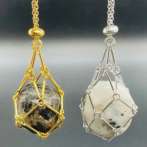 Crystal Holder Cage Necklace Interchangeable Adjustable Metal Net Necklace