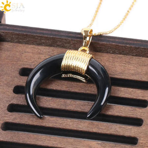 CSJA Half Moon Stone Necklace Pendant with Chain Wire Wrapped for Women F063
