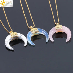 CSJA Half Moon Stone Necklace Pendant with Chain Wire Wrapped for Women F063