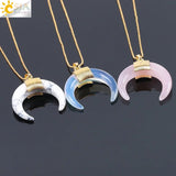 CSJA Half Moon Stone Necklace Pendant with Chain Wire Wrapped for Women F063