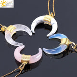 CSJA Half Moon Stone Necklace Pendant with Chain Wire Wrapped for Women F063
