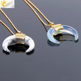 CSJA Half Moon Stone Necklace Pendant with Chain Wire Wrapped for Women F063