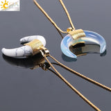CSJA Half Moon Stone Necklace Pendant with Chain Wire Wrapped for Women F063