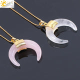 CSJA Half Moon Stone Necklace Pendant with Chain Wire Wrapped for Women F063