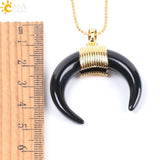 CSJA Half Moon Stone Necklace Pendant with Chain Wire Wrapped for Women F063
