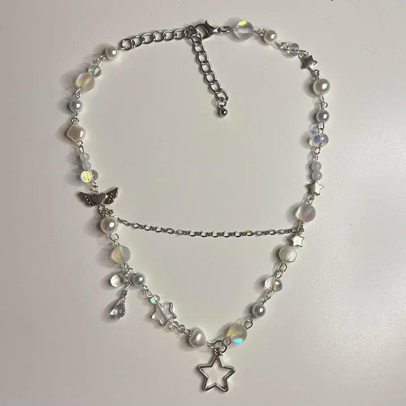 Pearl Bead Necklace Star Pendant Y2K Jewelry