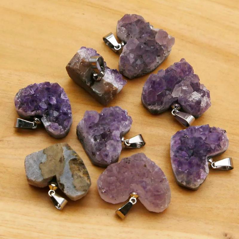 Amethyst Heart Pendant Healing Reiki Charms Necklace Gift