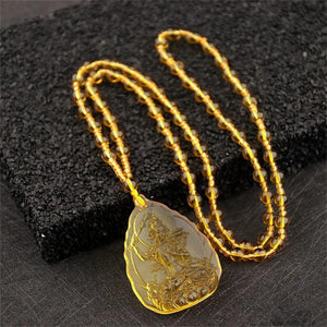 Topaz Hand Carved Chinese God of Wealth Pendant