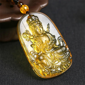 Topaz Hand Carved Chinese Buddha Dragon Jade Pendant Charm Crystal Jewelry
