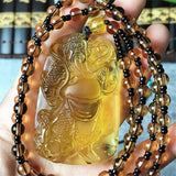 Topaz Hand Carved Chinese Buddha Dragon Jade Pendant Charm Crystal Jewelry