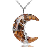 7 Chakras Tree of Life Necklace Wire Wrap Crescent Moons Crystal Pendants