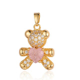 3pcs Bear Pink Zircon DIY Jewelry Pendant High Dolphin Brass CZ Charms Necklace