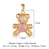 3pcs Bear Pink Zircon DIY Jewelry Pendant High Dolphin Brass CZ Charms Necklace