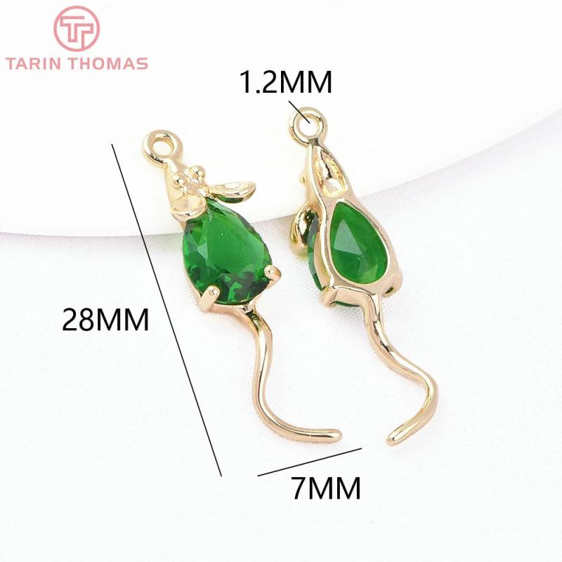 4PCS 28x7MM 24K Plated Zircon Mouse Pendants DIY Jewelry Findings