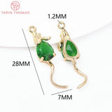 4PCS 28x7MM 24K Plated Zircon Mouse Pendants DIY Jewelry Findings