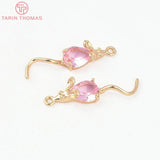 4PCS 28x7MM 24K Plated Zircon Mouse Pendants DIY Jewelry Findings