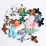Natural Stone Mixed Assort Cross Pendants Charms for Necklaces 24pcs