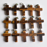 Natural Stone Mixed Assort Cross Pendants Charms for Necklaces 24pcs