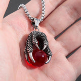 Gothic Men Stainless Steel Dragon Claw Pendant Necklace Retro Style