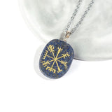 Reiki Chakra Vegvisir Viking Rune Necklace Lapis Lazuli Opal Pendant