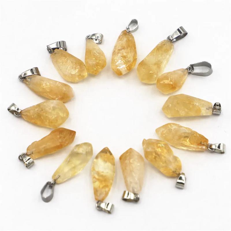Natural Stone Citrine Pendants Charms Raw Healing Crystals 12PCS