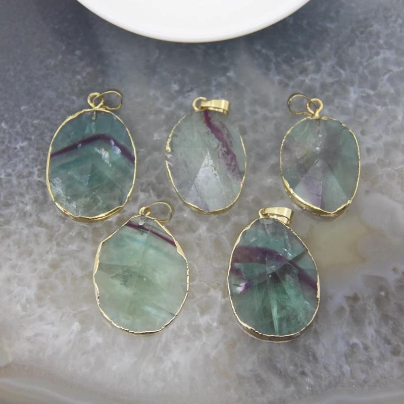Natural Fluorite Faceted Oval Pyramid Pendant